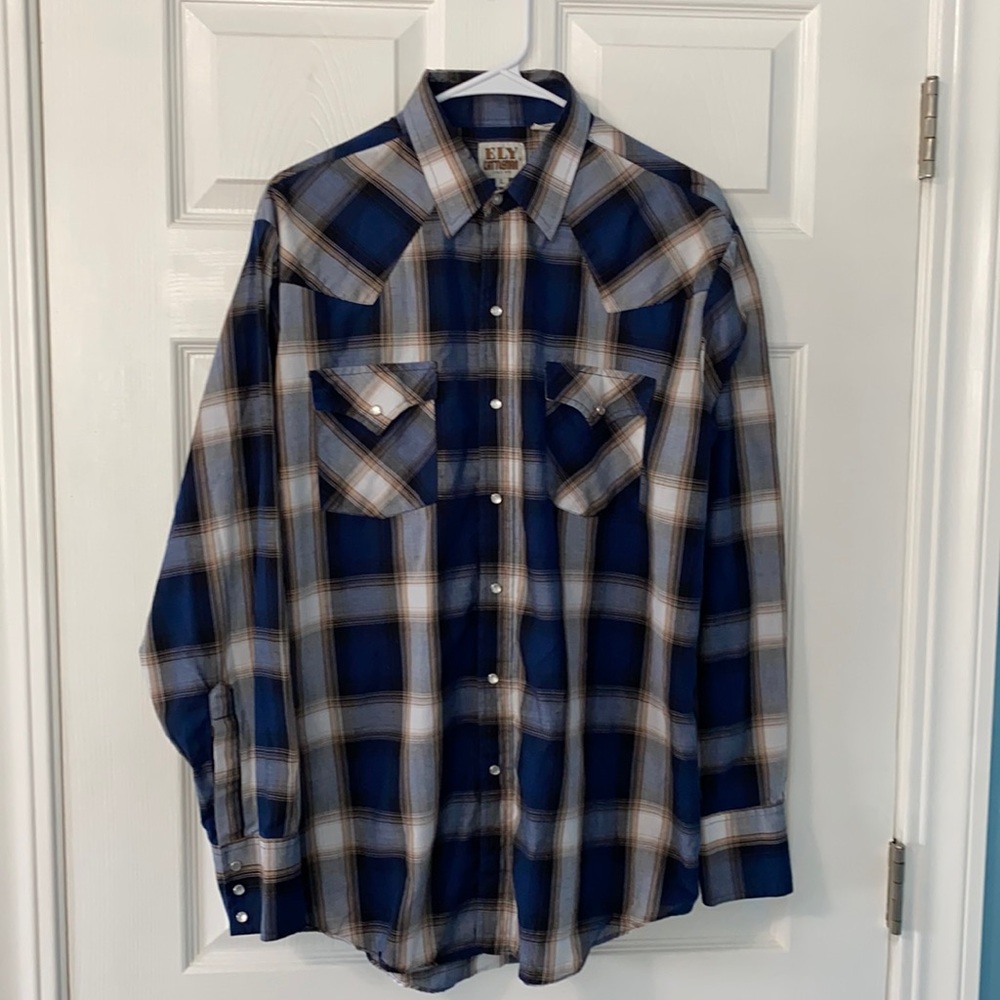 ☘️ 3/$30 Vintage Western Ely Cattleman Pearl Snap Shirt Sz Lg